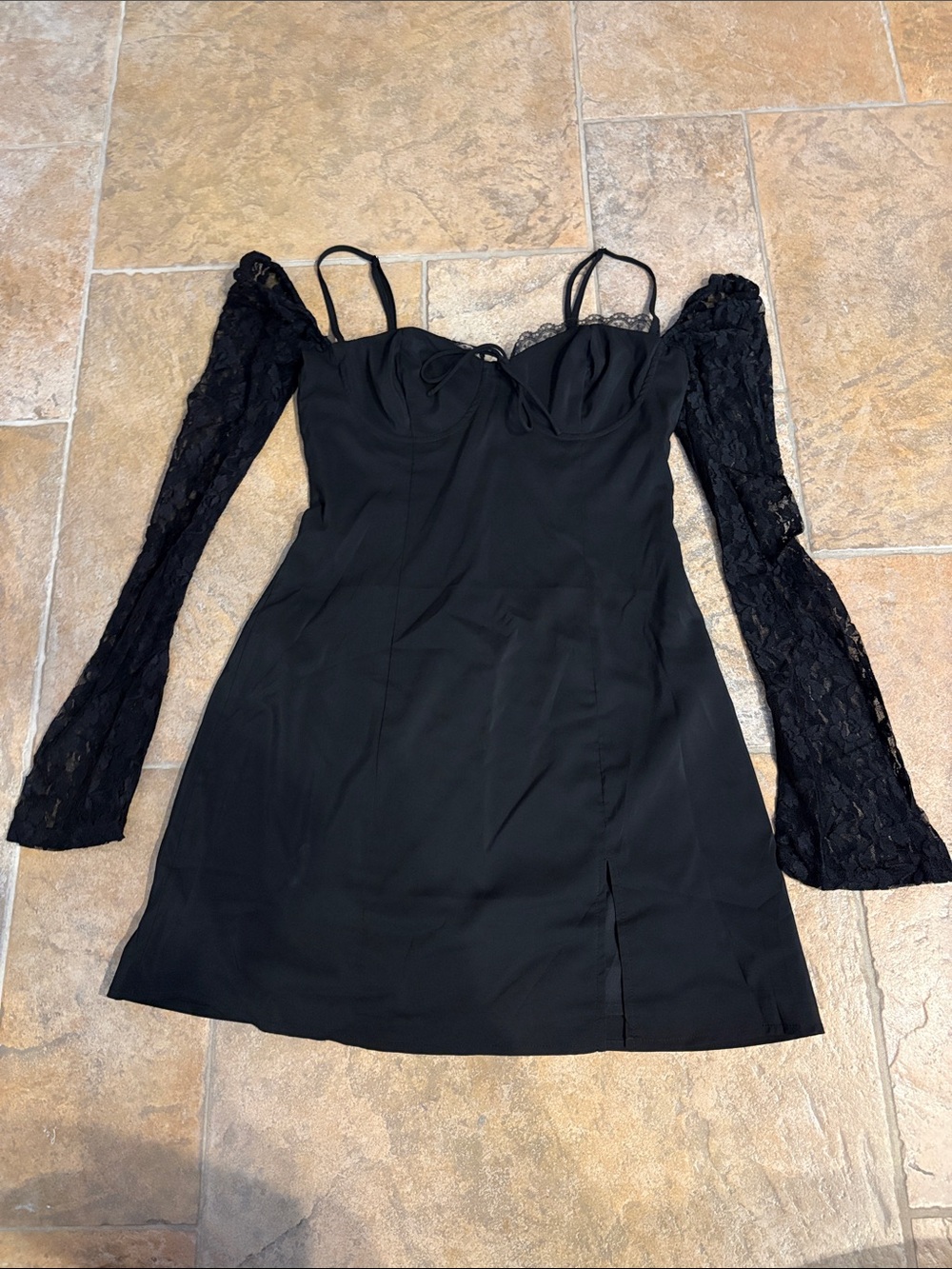 Princess Polly Black Lace-Sleeve Mini Dress